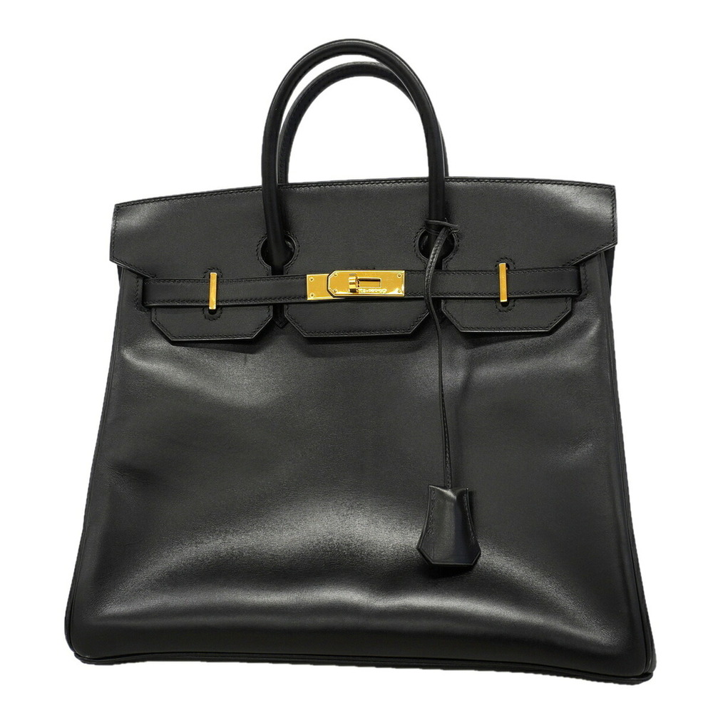 Hermes Haut à Courroies 32 Handbag, Box Calf Leather, Black, □F Stamp, Women's